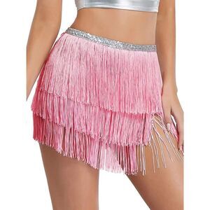 New Womens Fringe Tassel Embellished Tie Skirt Flapper Costume Coverup  One Size